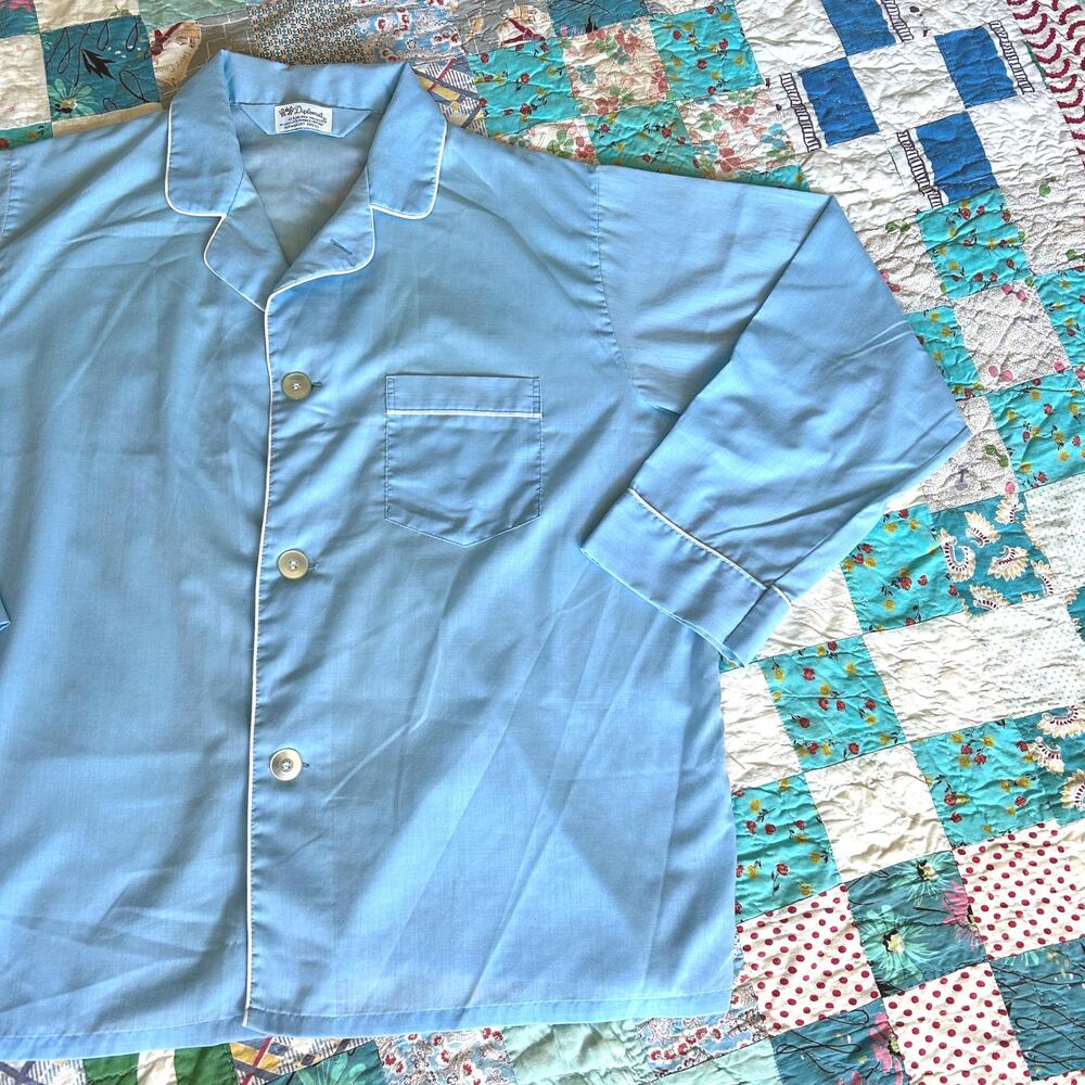 Vintage 60s Baby Blue Cotton Blend Boyfriend Pajama Top